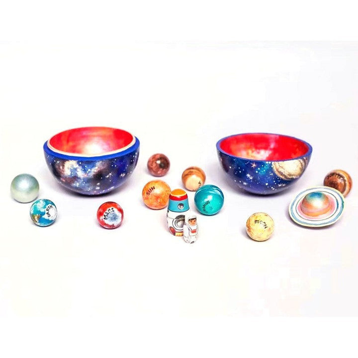 Wooden Solar System Model With Galaxy Display Decor