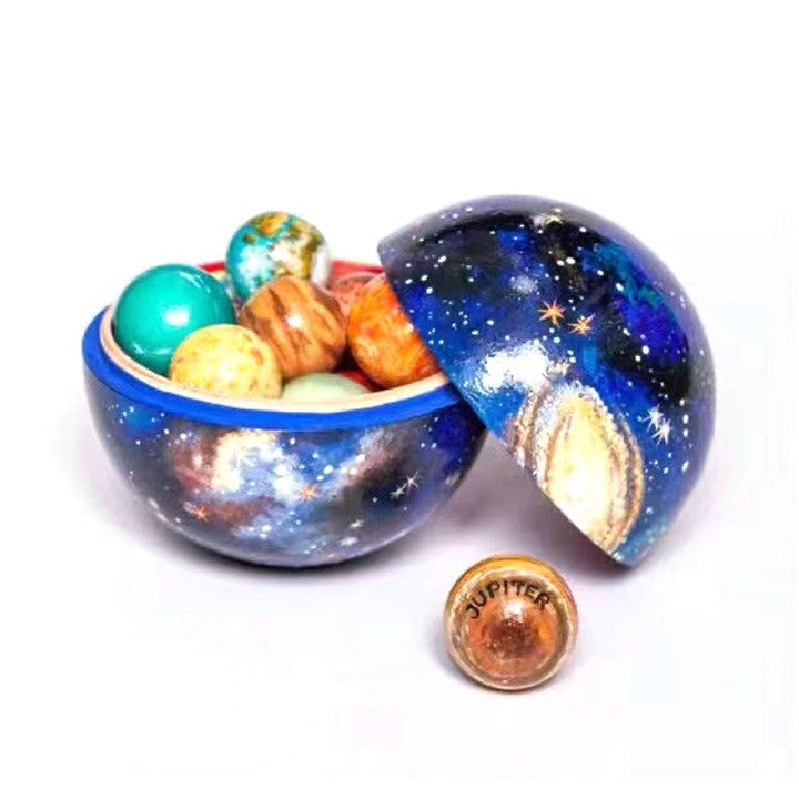 Wooden Solar System Model With Galaxy Display Decor