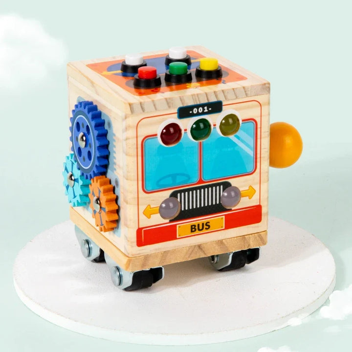 Wooden Montessori Activity Bus for Fine Motor Play