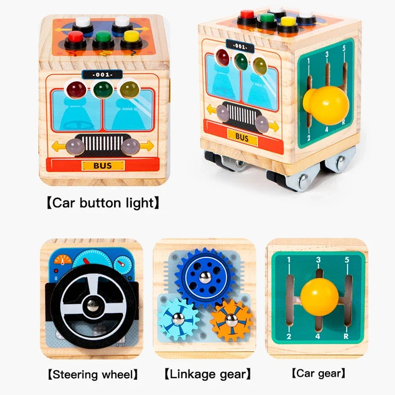 Wooden Montessori Activity Bus for Fine Motor Play