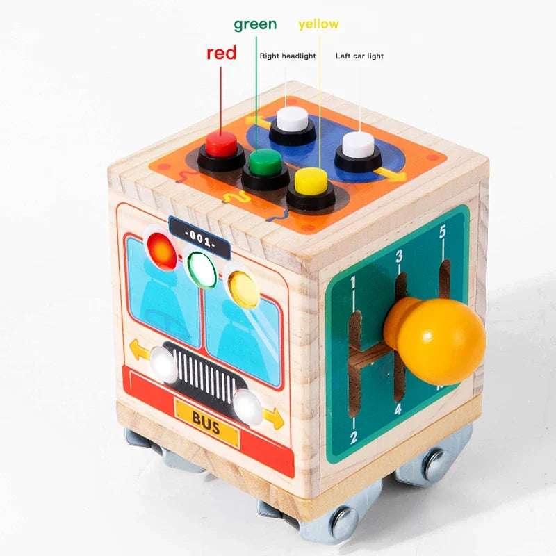 Wooden Montessori Activity Bus for Fine Motor Play