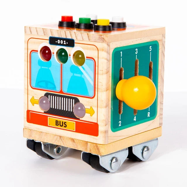 Wooden Montessori Activity Bus for Fine Motor Play