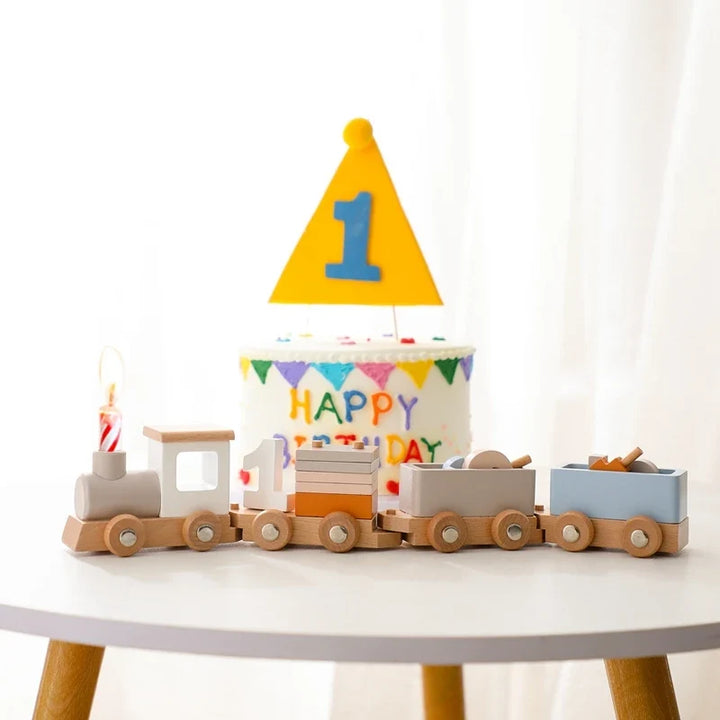 Wooden Train Birthday Toy for Hands-On Number Learning