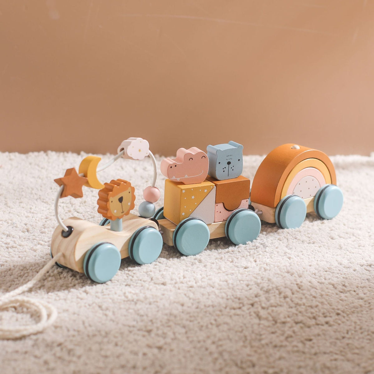 Wooden Pull-Along Train Toy for Screen-Free Learning
