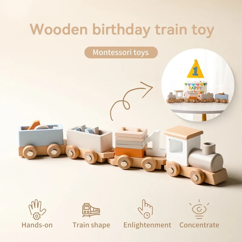 Wooden Train Birthday Toy for Hands-On Number Learning