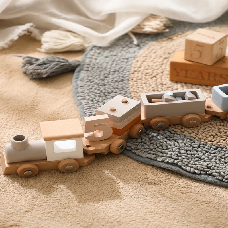 Wooden Train Birthday Toy for Hands-On Number Learning