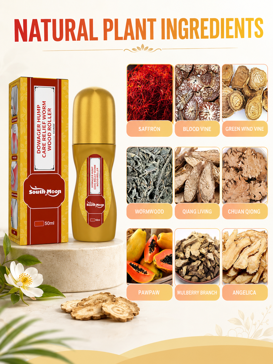Worm Wood Massage Roller — Smoke-Free Moxibustion for Neck