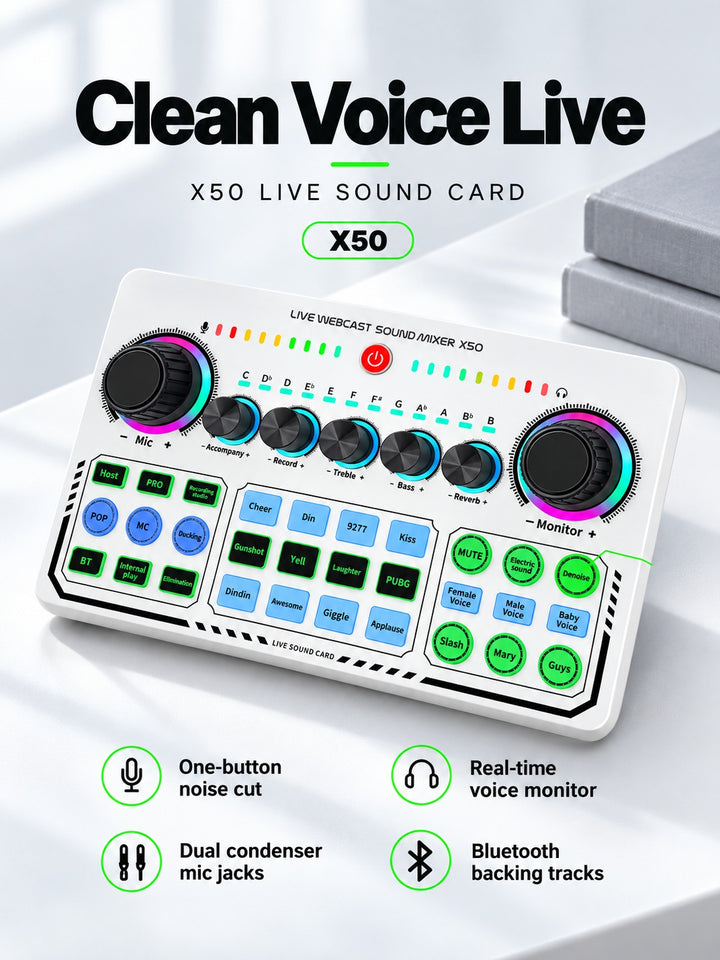 X50 Live Sound Card: One-Button Noise Reduction for Streams