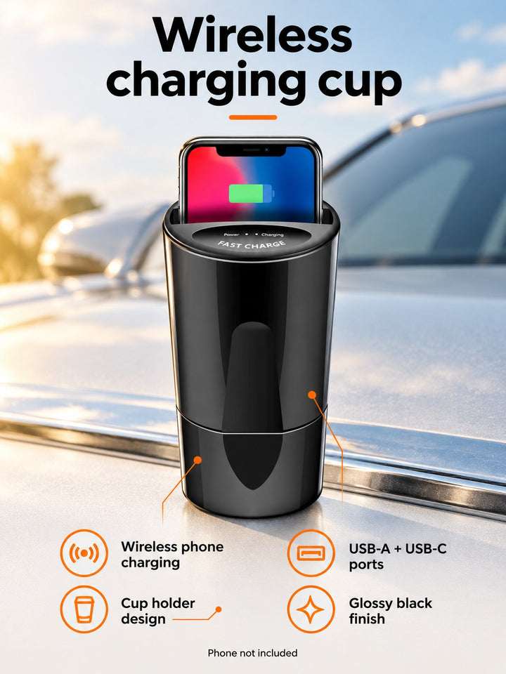 Wireless Car Cup Holder Charger for iPhone & Samsung