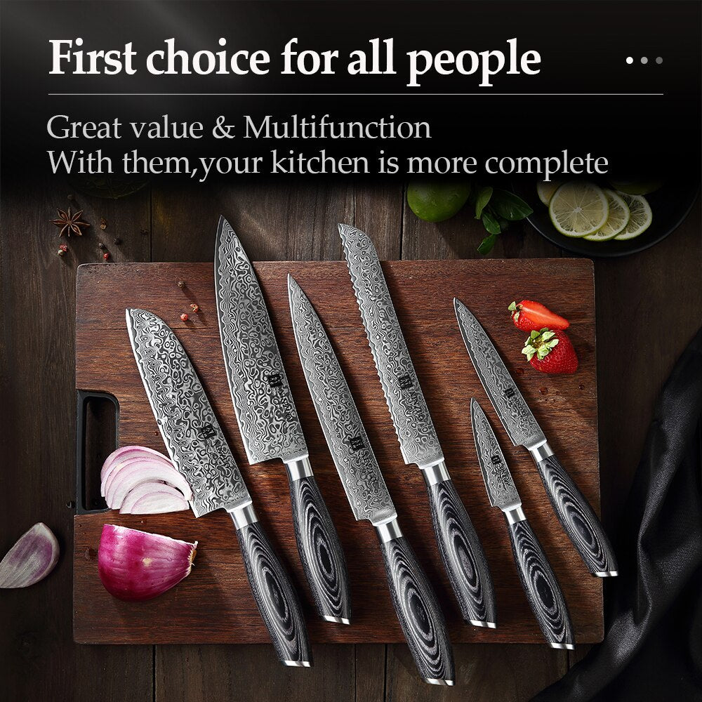 Damascus Kitchen Knife Set: 6-Piece Razor-Sharp Edge