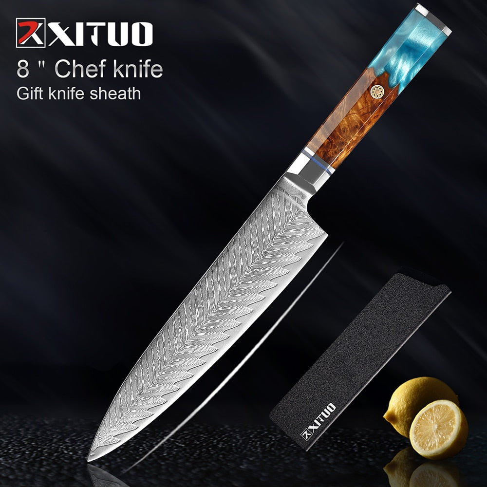 Damascus Chef Knife Set 9 Pieces for Every Kitchen Task