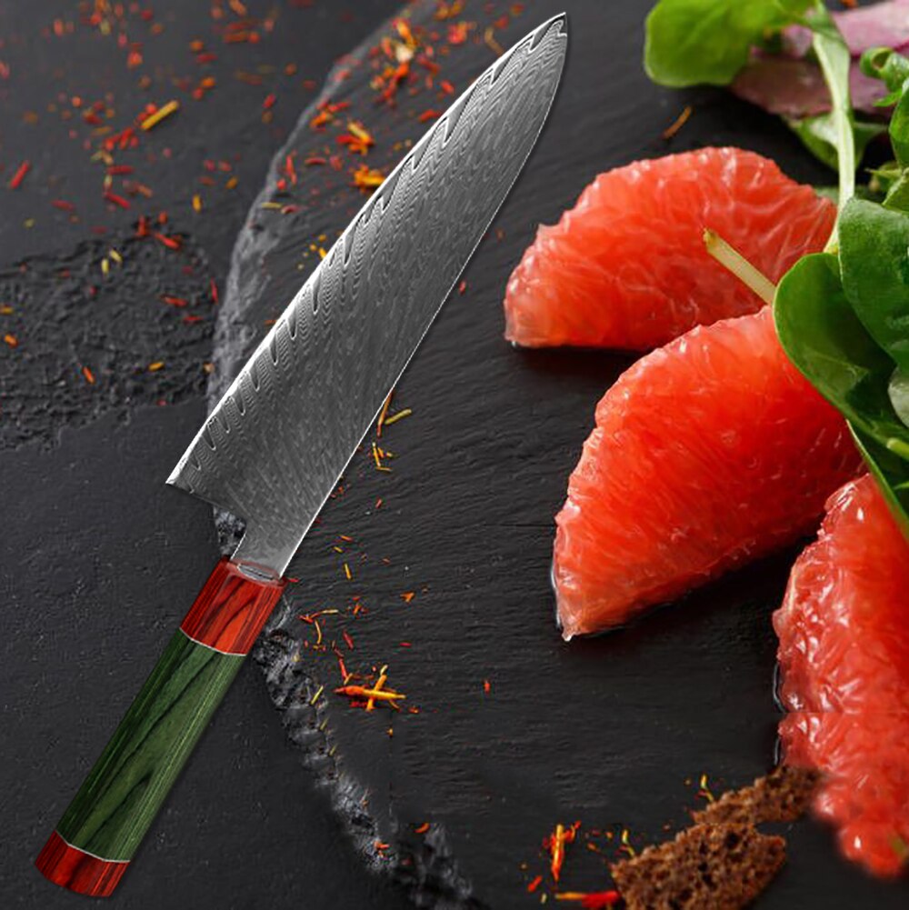 Damascus Chef Knife with VG10 Steel and Pakka Handle
