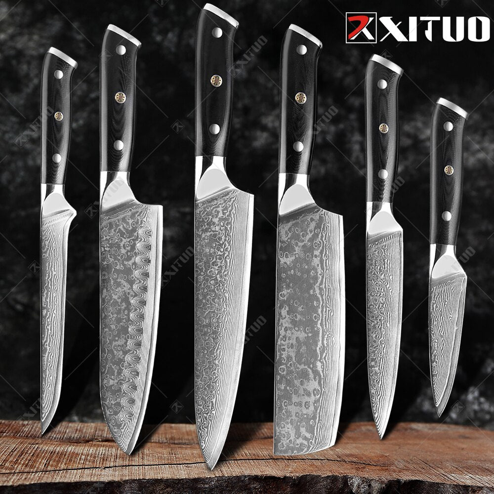 Damascus Chef Knife Set: 8-Piece VG10 Core Kitchen Set