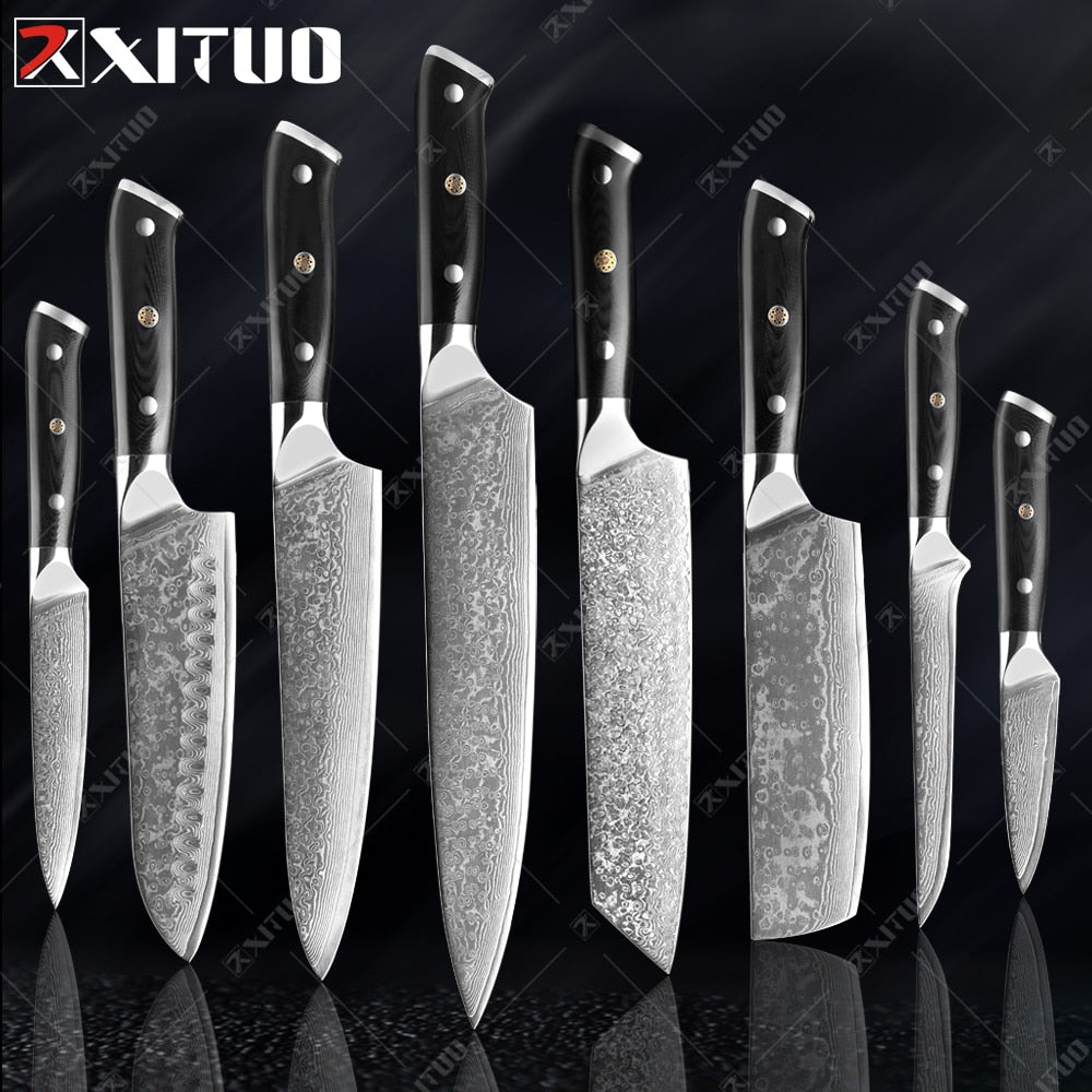 Damascus Chef Knife Set: 8-Piece VG10 Core Kitchen Set