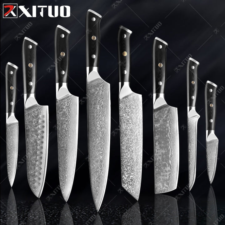 Damascus Chef Knife Set: 8-Piece VG10 Core Kitchen Set