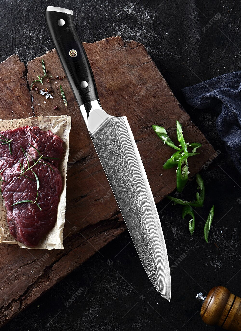 Damascus Chef Knife Set: 8-Piece VG10 Core Kitchen Set