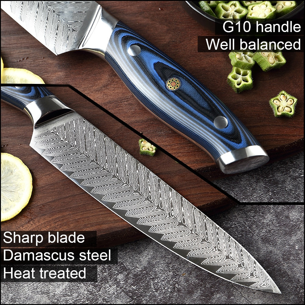Damascus Chef Knife Set, 4-Piece Sharp V-Edge Kitchen
