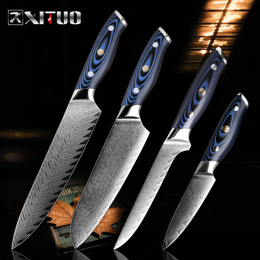 Damascus Chef Knife Set, 4-Piece Sharp V-Edge Kitchen