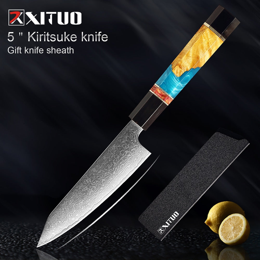 Damascus Chef Knife Set 6-Piece with Resin Handles
