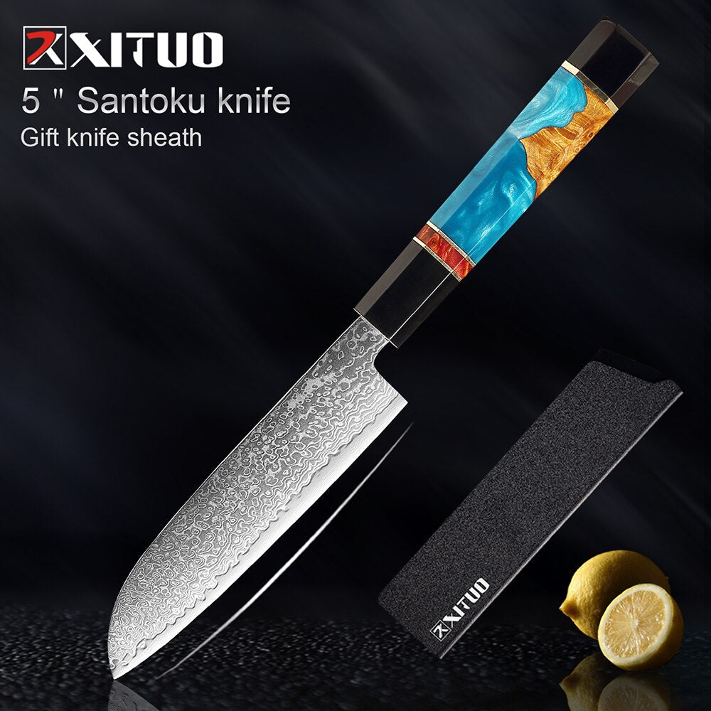 6-Piece Damascus Steel Kitchen Knife Set, Sharp V-Edge