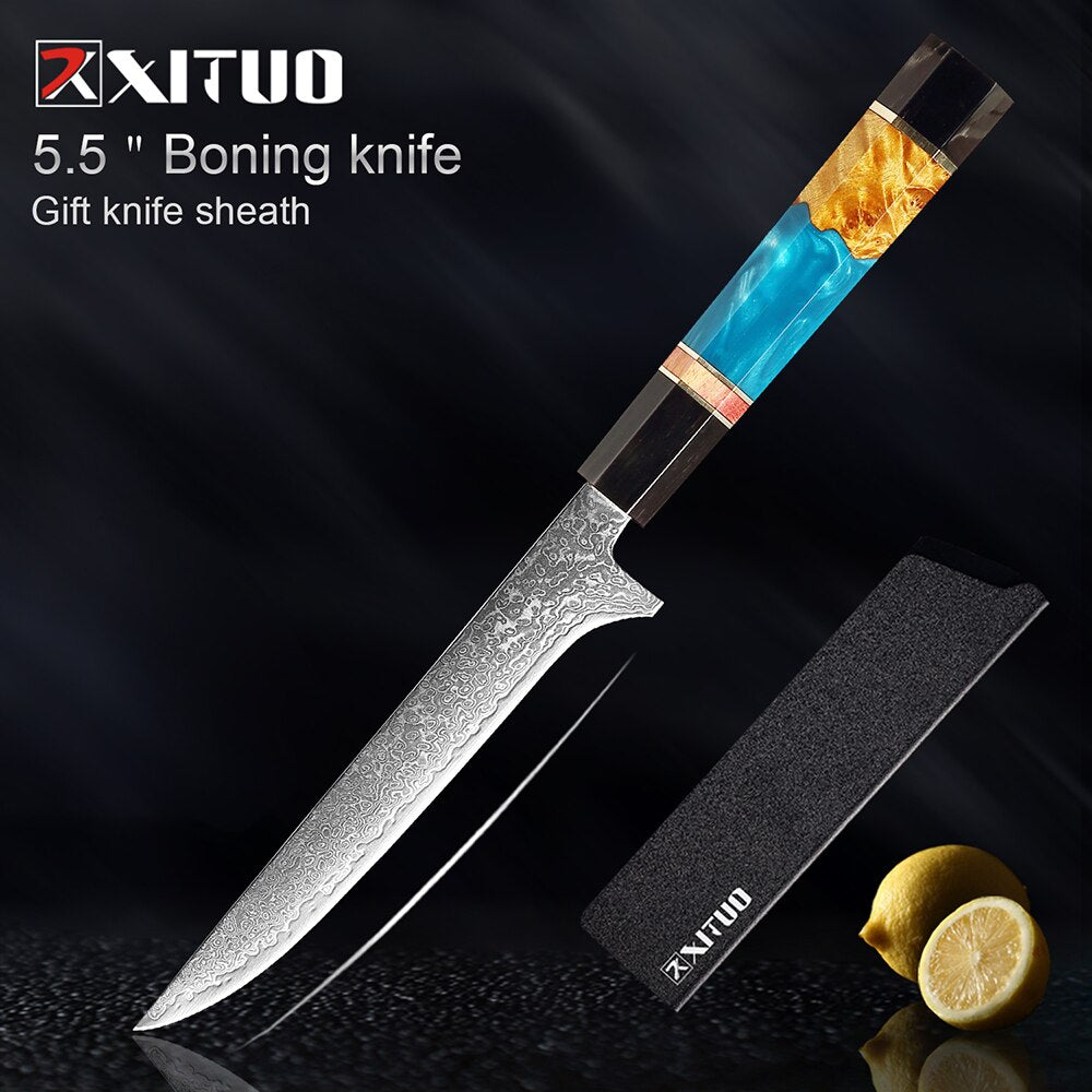 Damascus Chef Knife Set 6-Piece with Resin Handles