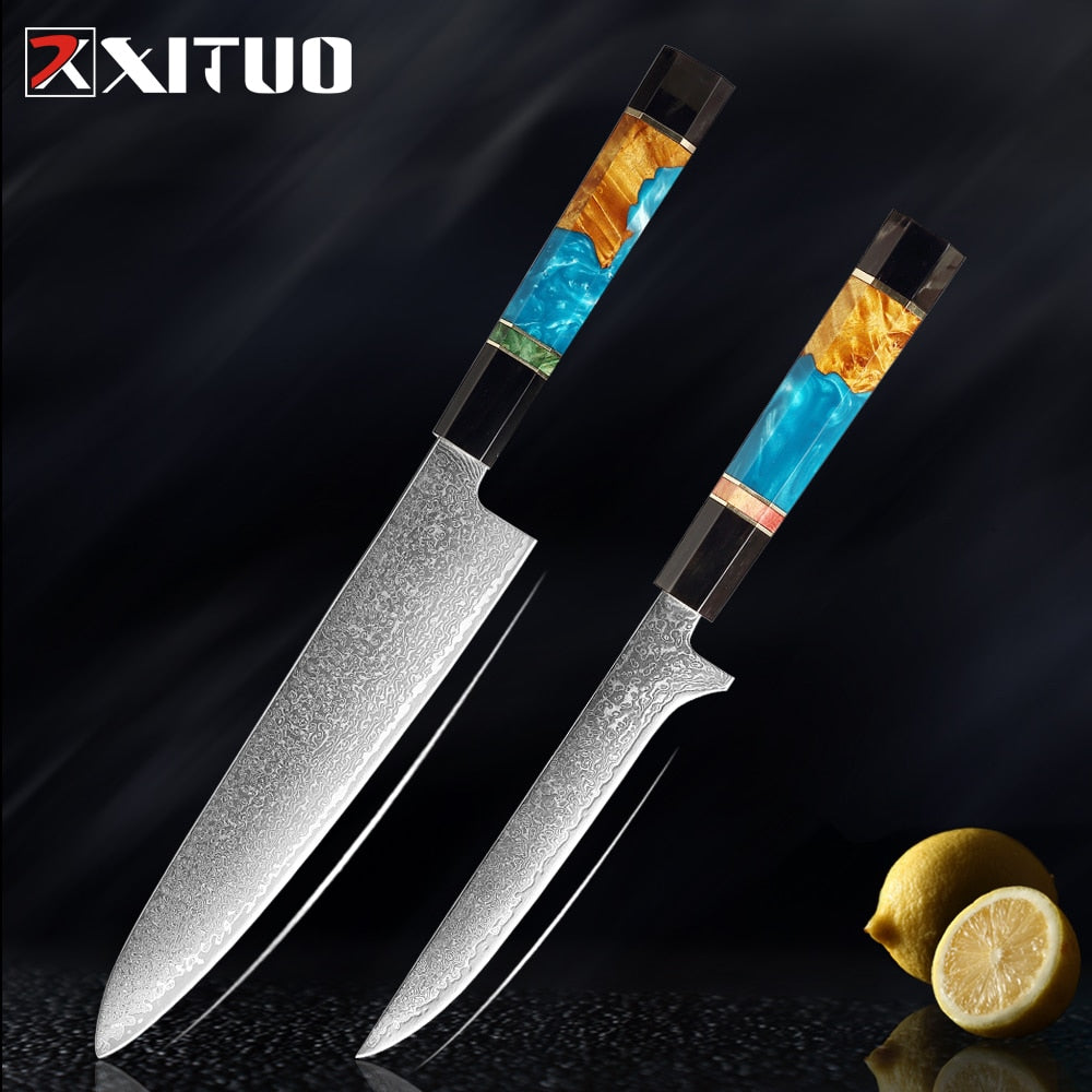 6-Piece Damascus Steel Kitchen Knife Set, Sharp V-Edge