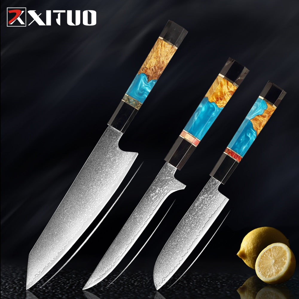 6-Piece Damascus Steel Kitchen Knife Set, Sharp V-Edge