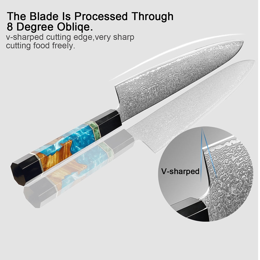 Damascus Chef Knife Set 6-Piece with Resin Handles
