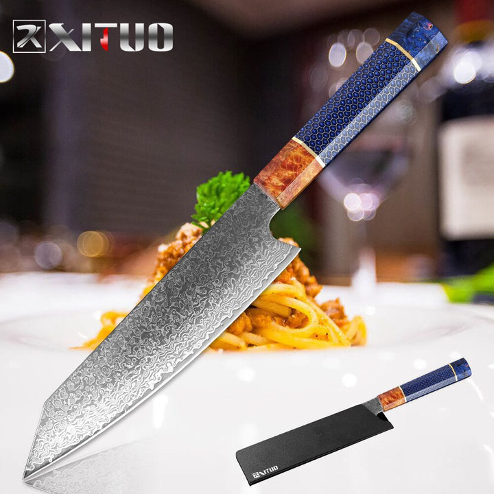 Damascus Chef Knife 8 Inch Kiritsuke with Honeycomb Resin