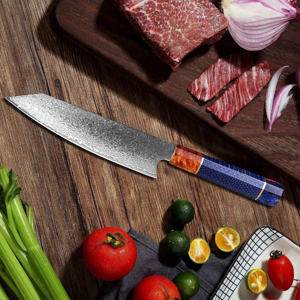 Damascus Chef Knife 8 Inch Kiritsuke with Honeycomb Resin