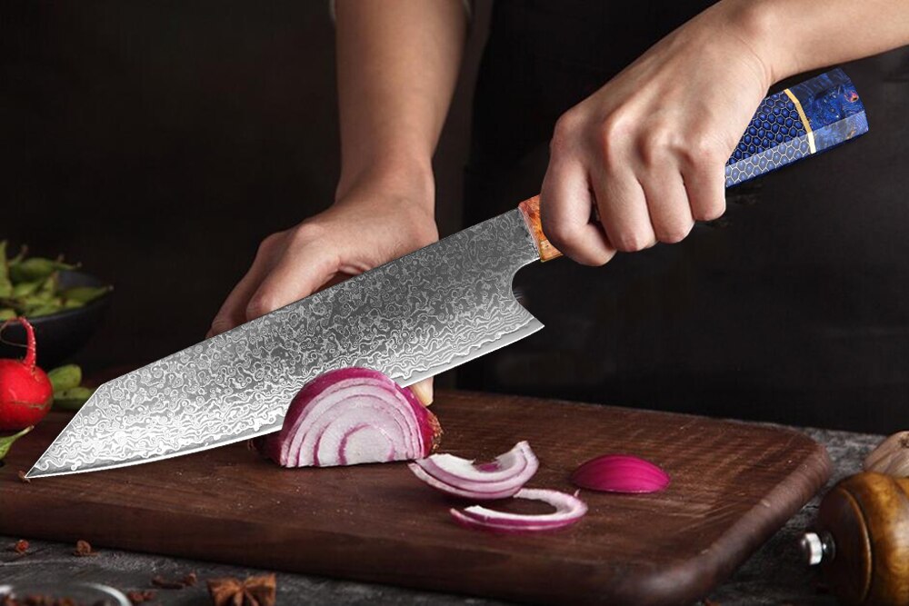Damascus Chef Knife 8 Inch Kiritsuke with Honeycomb Resin