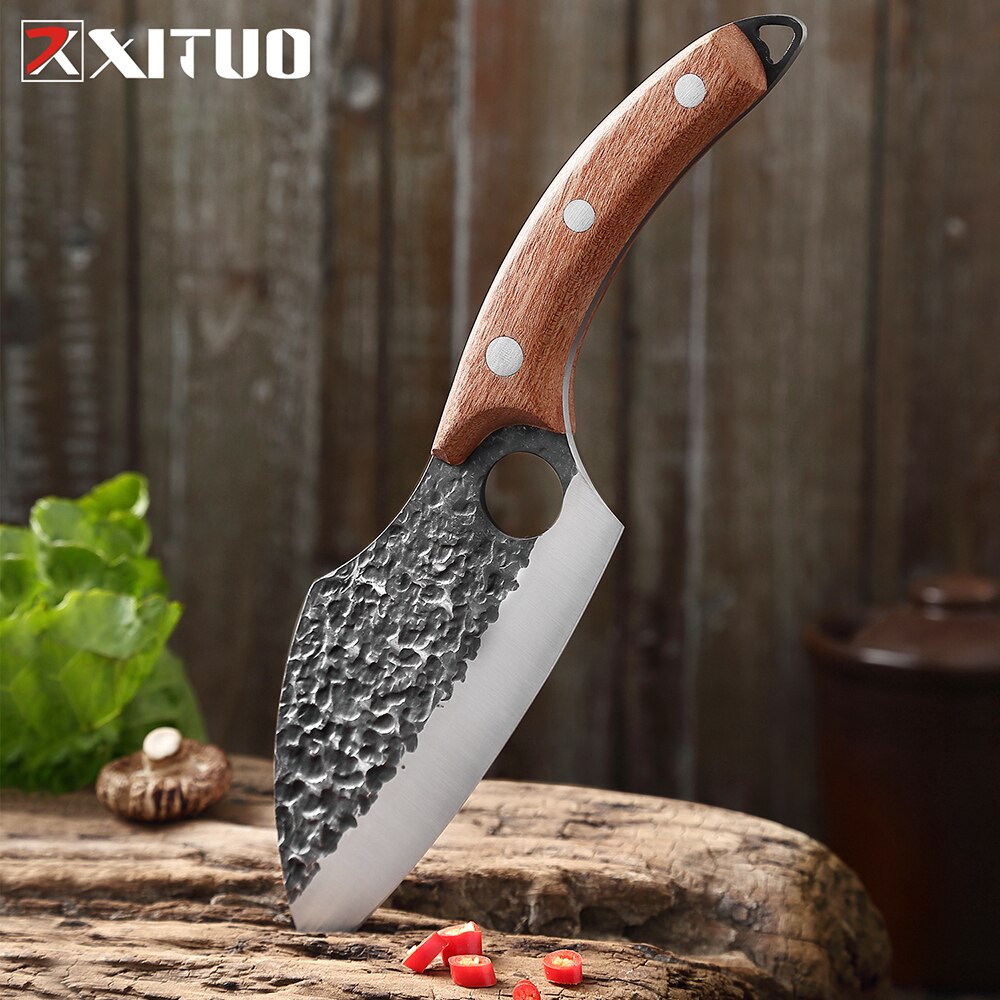 Hand-Forged Carbon Steel Boning Knife with Leather Sheath