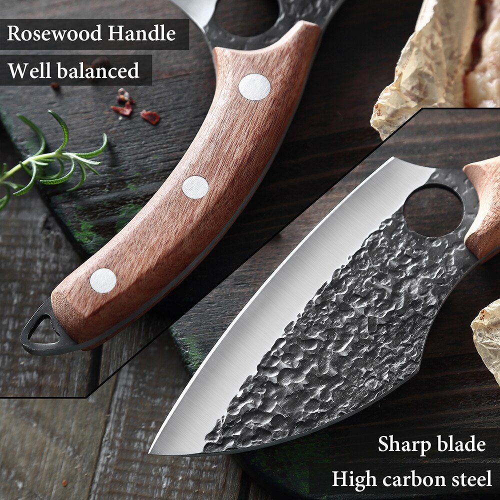 Hand-Forged Carbon Steel Boning Knife with Leather Sheath