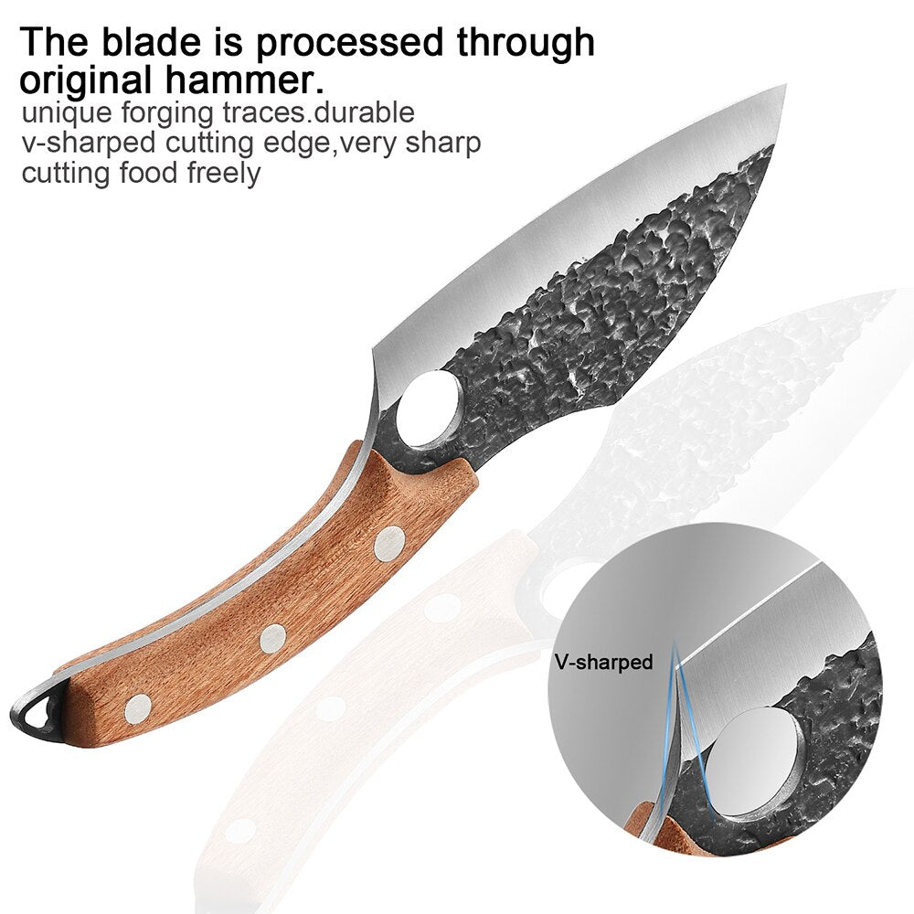 Hand-Forged Carbon Steel Boning Knife with Leather Sheath