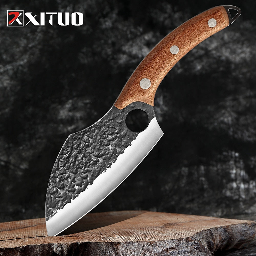 Hand-Forged Carbon Steel Boning Knife with Leather Sheath