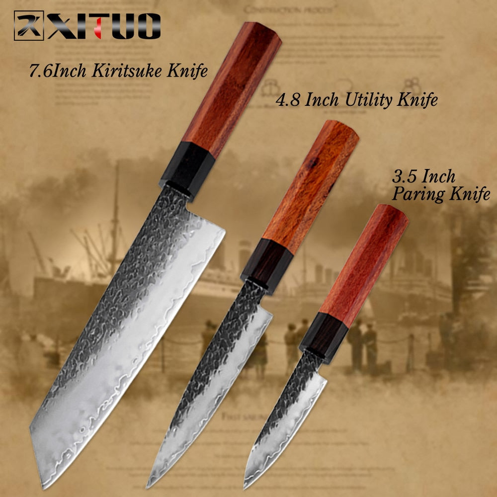 Hand-Forged 3-Layer Steel Chef Knife That Resists Rust