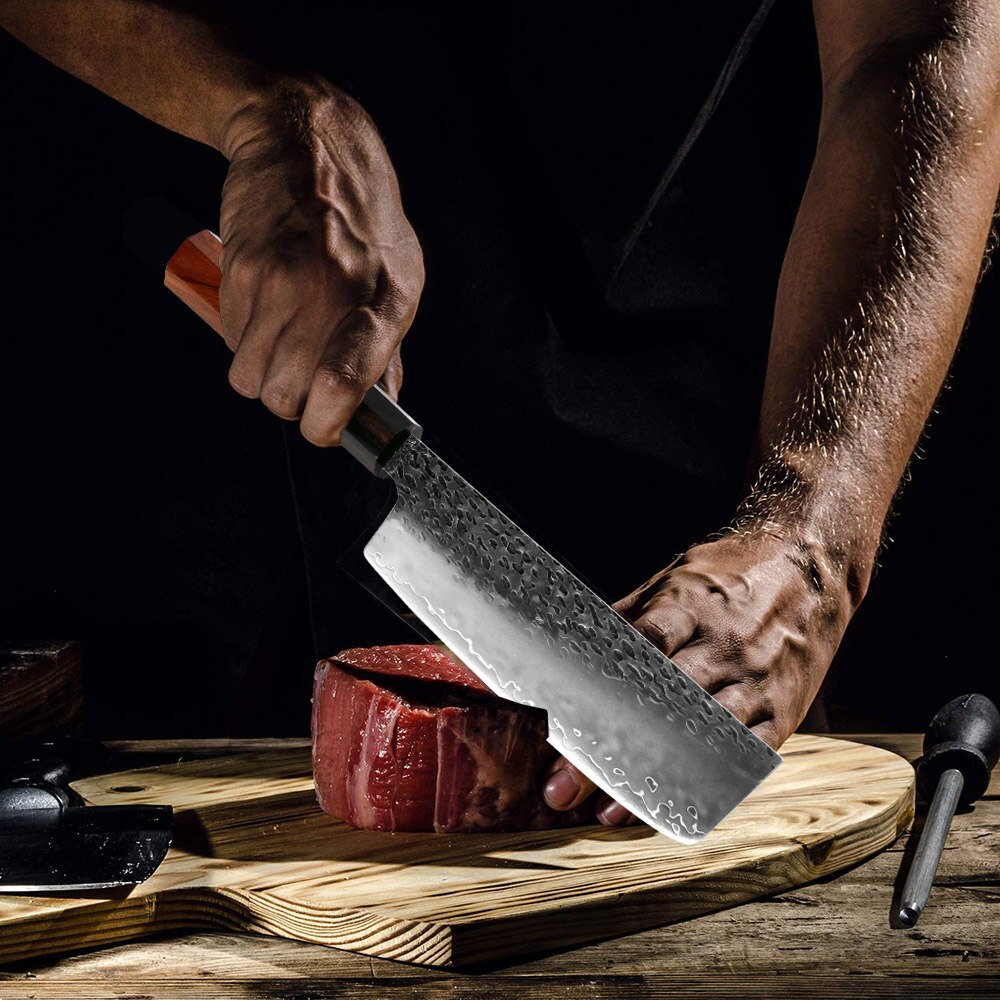 Hand-Forged 3-Layer Steel Chef Knife That Resists Rust