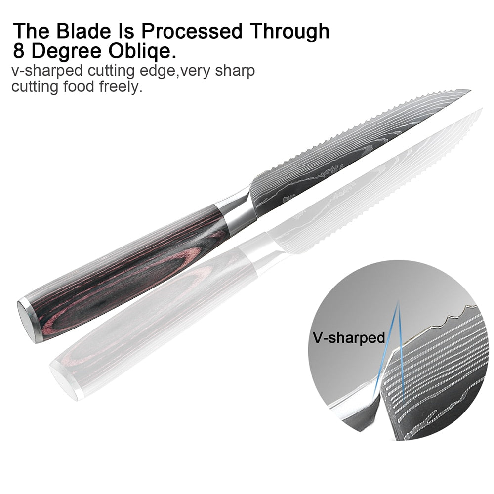 Serrated Steak Knife Set, Sharp 7CR17 Stainless Blades