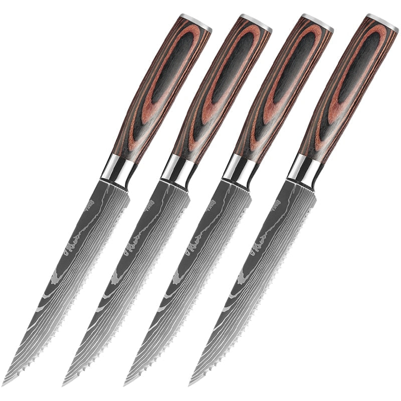 Serrated Steak Knife Set, Sharp 7CR17 Stainless Blades