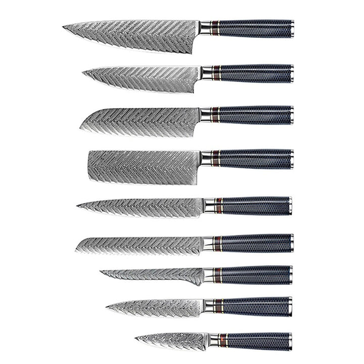 67-Layer Damascus Chef Knife Set, 9 Pcs VG10 Steel