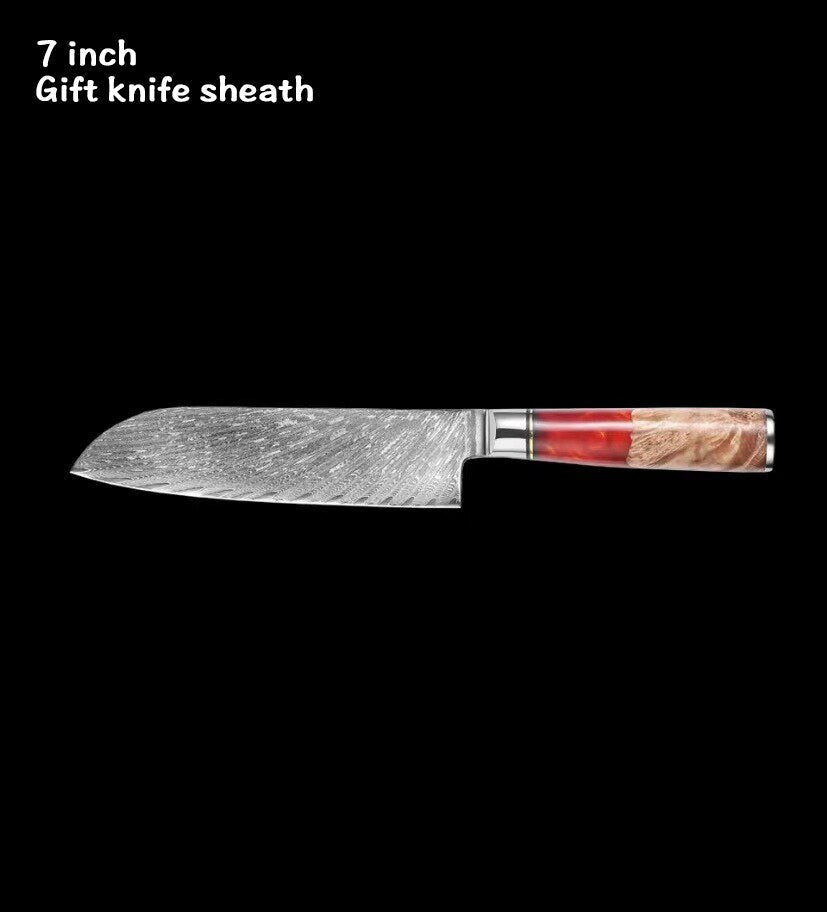 8-Piece Damascus Kitchen Knife Set with Blue Resin Handles