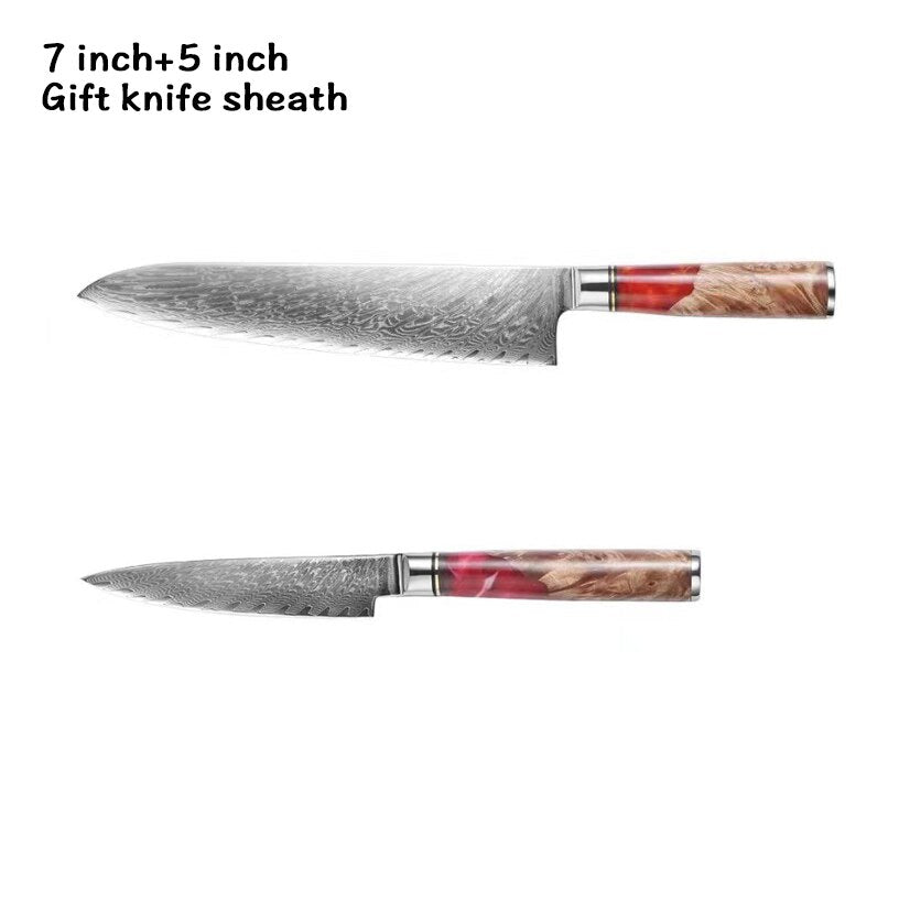 8-Piece Damascus Kitchen Knife Set with Blue Resin Handles