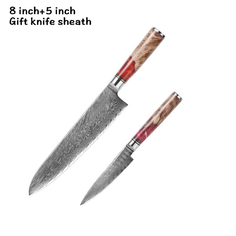 8-Piece Damascus Kitchen Knife Set with Blue Resin Handles