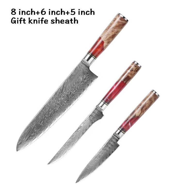 8-Piece Damascus Kitchen Knife Set with Blue Resin Handles