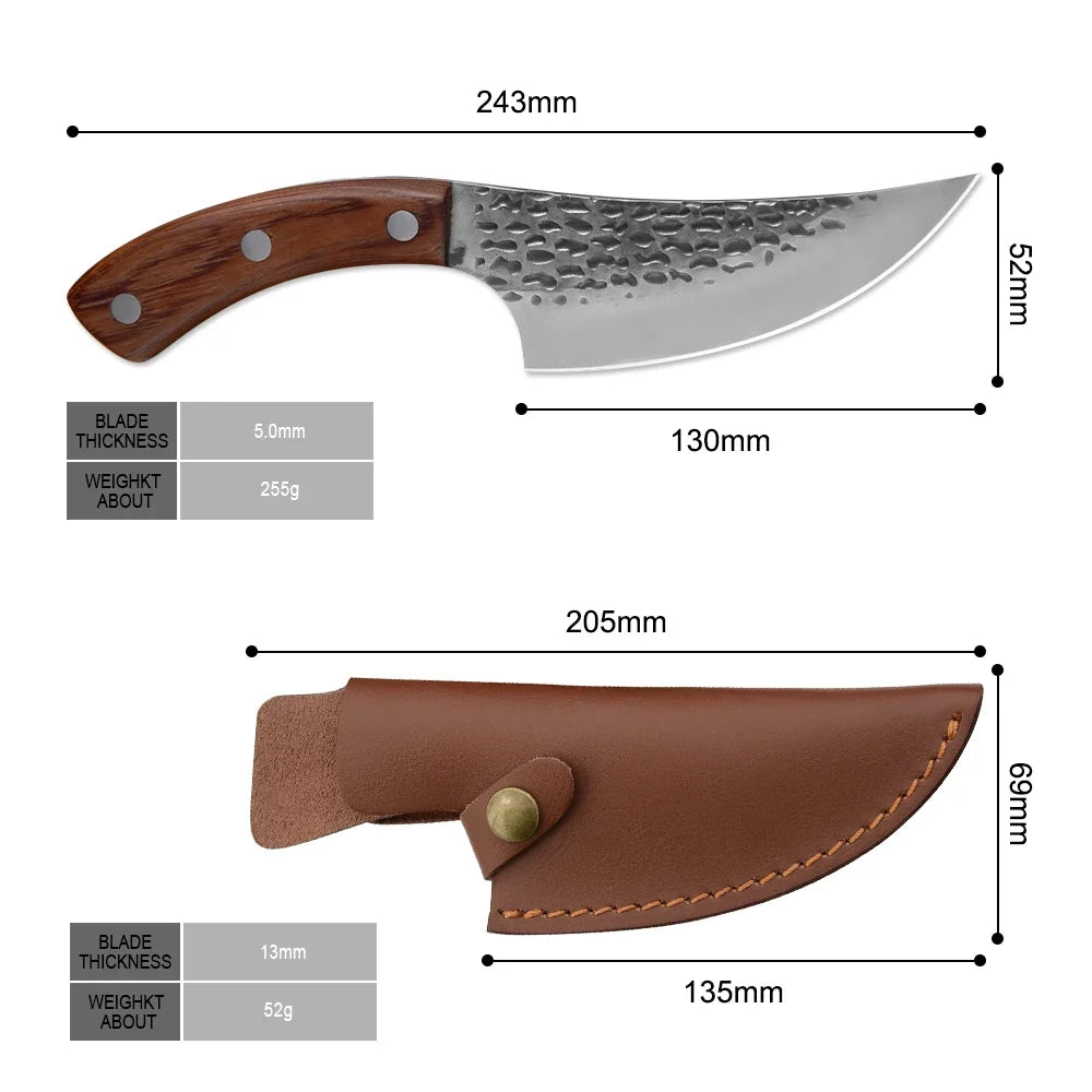 Full Tang Forged Boning Knife 5.5 Inch with Leather Sheath