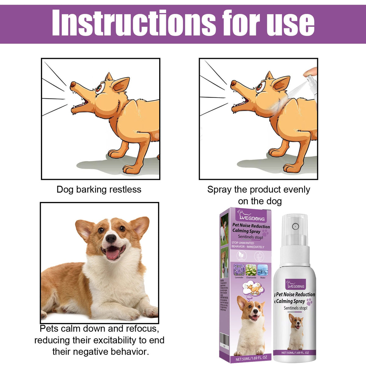 Pet Calming Spray for Barking, Stress & Travel Ease
