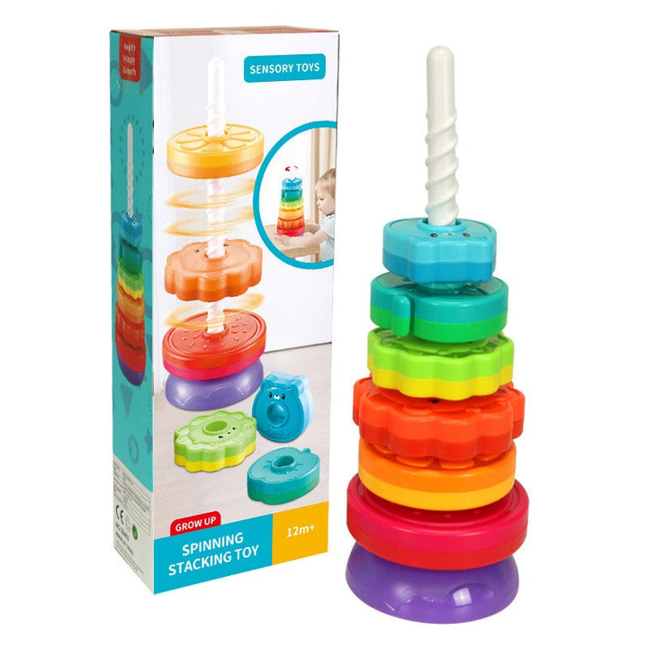 Rainbow Spinning Stacking Tower Toy for Toddler Play