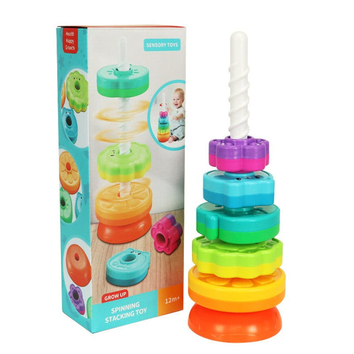 Rainbow Spinning Stacking Tower Toy for Toddler Play