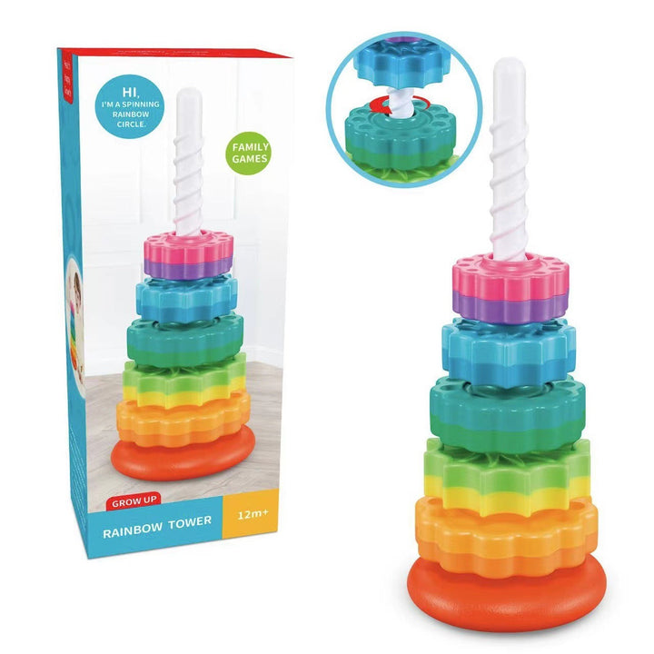 Rainbow Spinning Stacking Tower Toy for Toddler Play