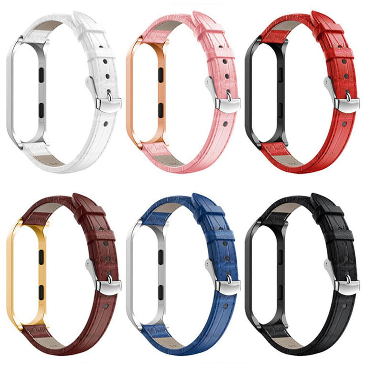 Slim Leather Strap for Mi Band 3 & 4 with Metal Frame